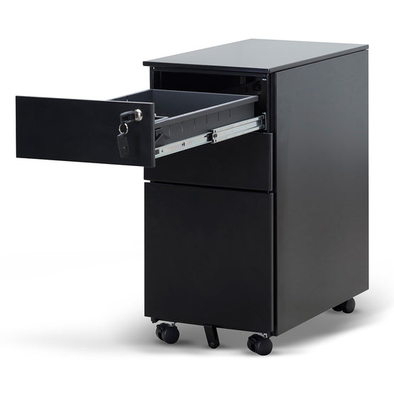 Russel 3 Drawers Slim Mobile Pedestal - Black Office Cabinet Sun Desk-Core   