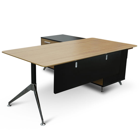 Excel 1.95m Executive Desk Left Return - Black Frame With Natural Top and Drawers OT2862-SN
