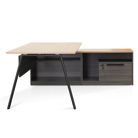 Cuevas 1.8m Right Return Office Desk - Black with Natural Top Office Desk Sun Desk-Core   