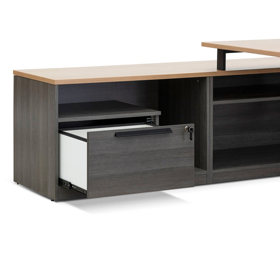 Cuevas 1.8m Left Return Office Desk - Black with Natural Top Office Desk Sun Desk-Core   