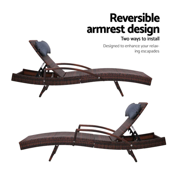 Dreobe Outdoor Day Bed Wicker Sun Lounge - Brown Sunlounger Aim WS-Local   