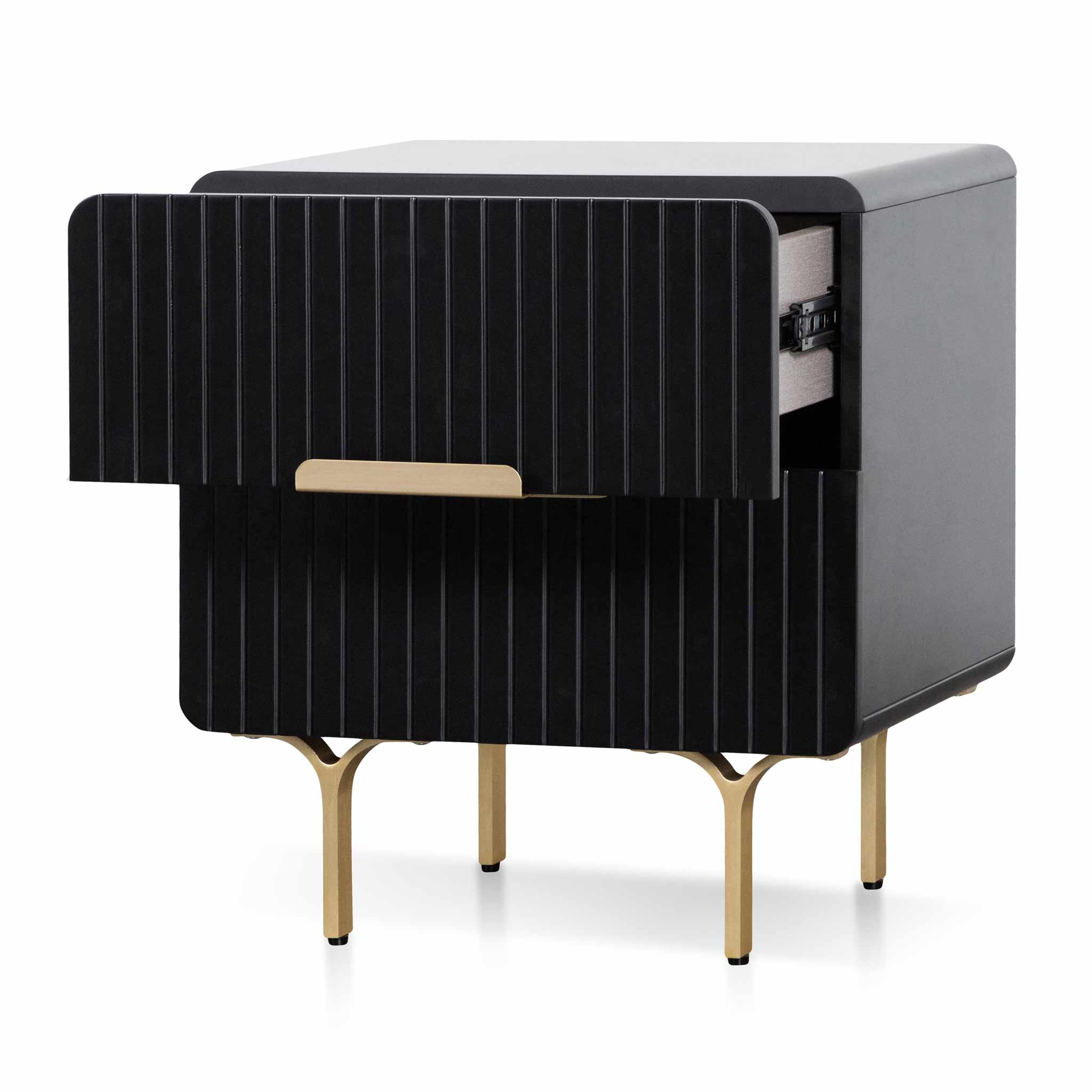 Ex Display - Erwin Matte Black Bedside Table - Brass Legs and Handle Bedside Table Iggy-Core   