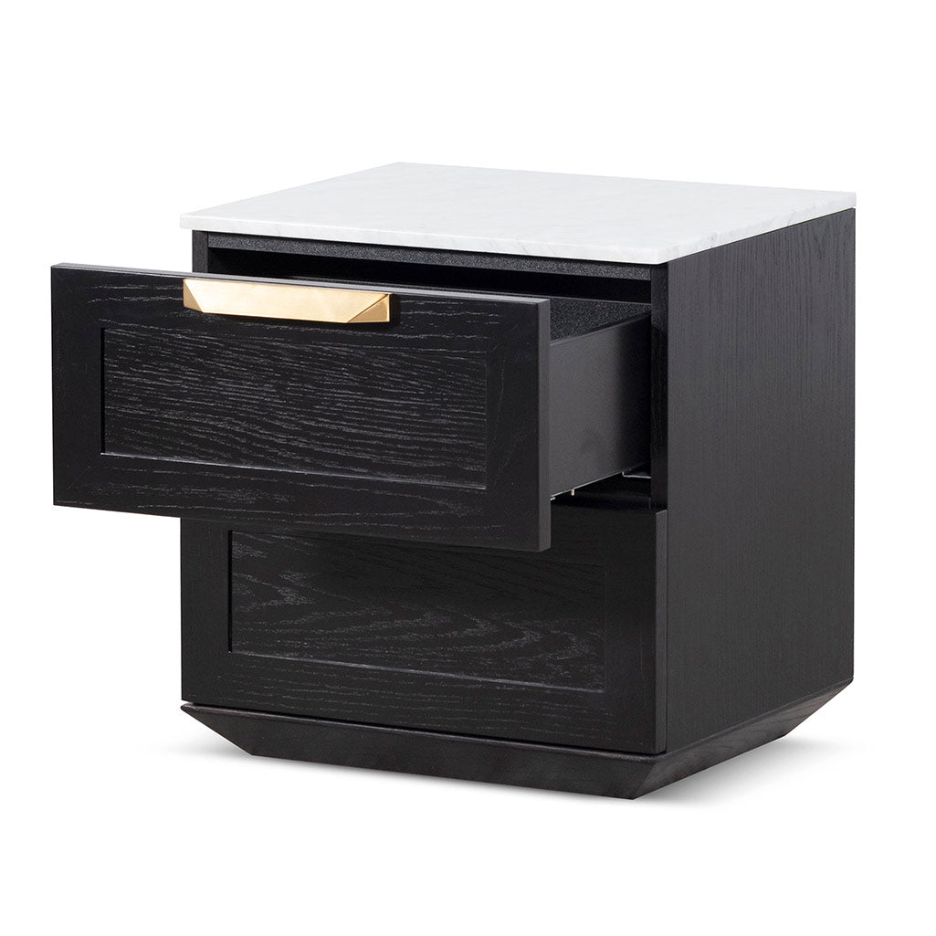 Nelda Bedside Table - Black with Marble Top Bedside Table Century-Core
