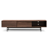 Ex- Display - Christie 2.1m Walnut Wooden TV Entertainment Unit - Black legs KD-Core