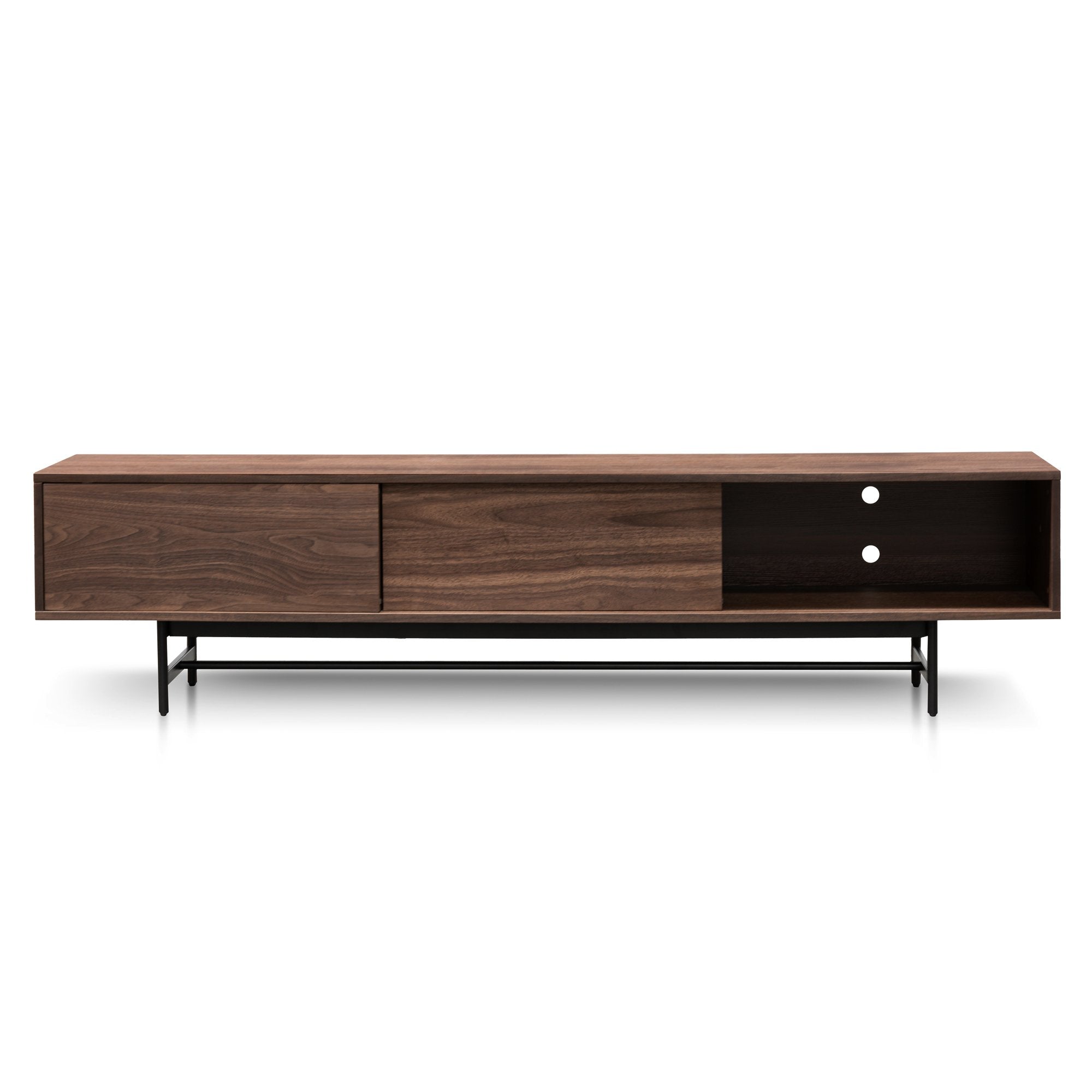 Ex- Display - Christie 2.1m Walnut Wooden TV Entertainment Unit - Black legs KD-Core