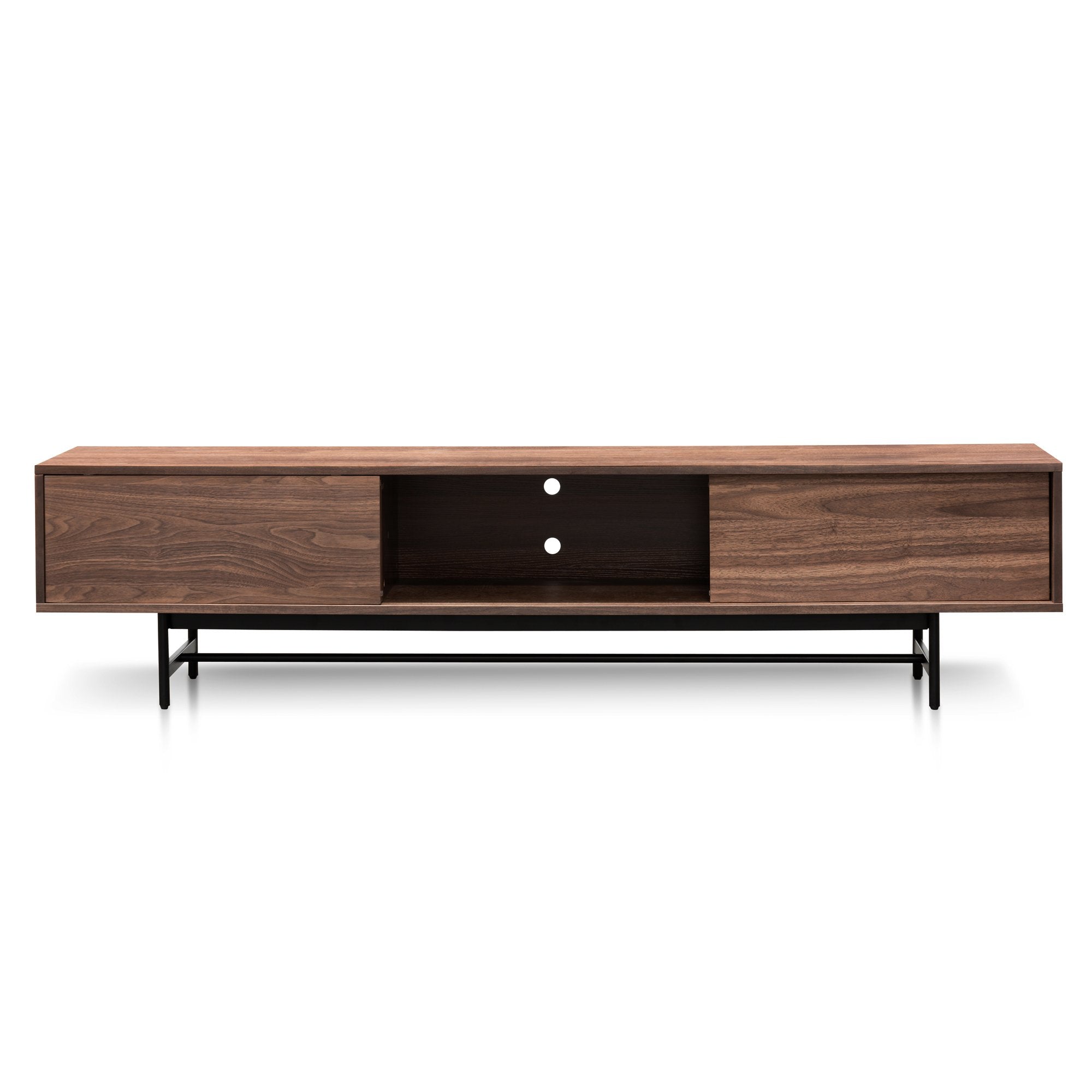Ex- Display - Christie 2.1m Walnut Wooden TV Entertainment Unit - Black legs KD-Core