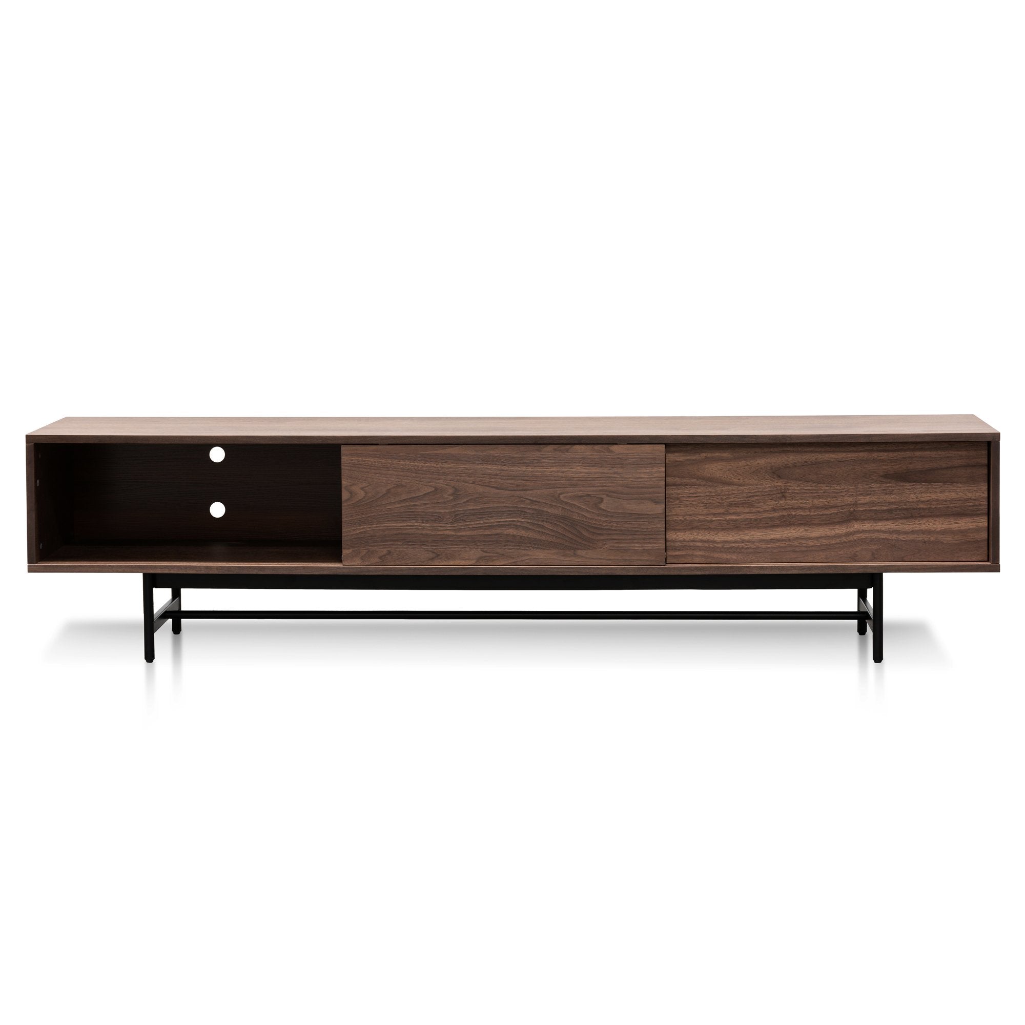 Ex- Display - Christie 2.1m Walnut Wooden TV Entertainment Unit - Black legs KD-Core
