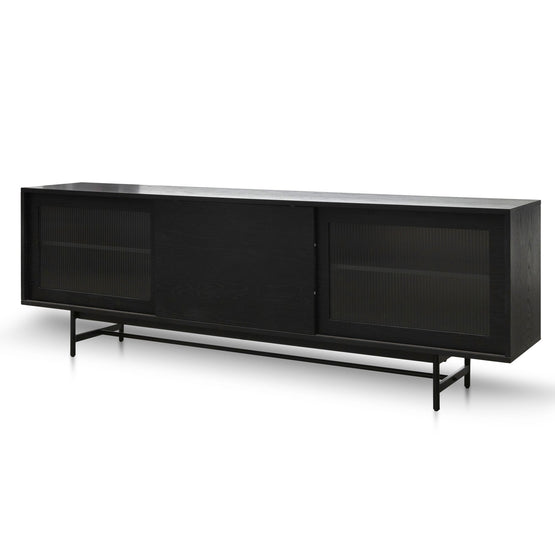 Sergio 2.1m Wooden TV Entertainment Unit - Full Black with Flute Glass Door TV6053-KD