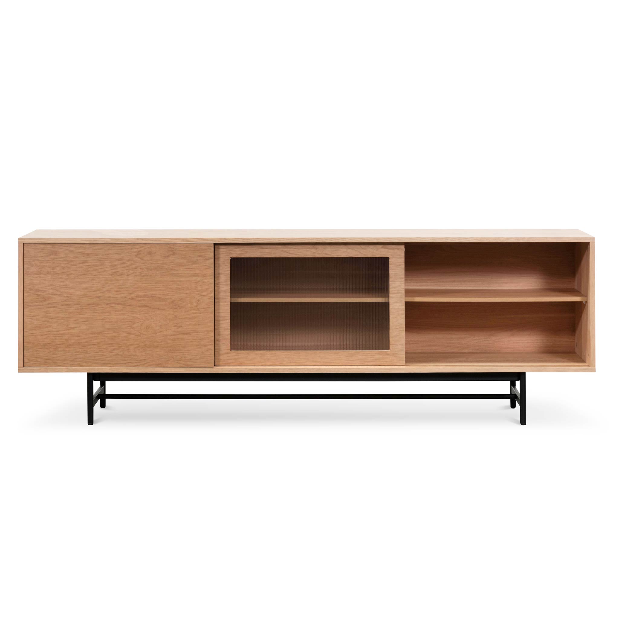 Sergio 2.1m Wooden Entertainment TV Unit - Natural with Flute Glass Door TV/Entertainment Unit KD-Core   
