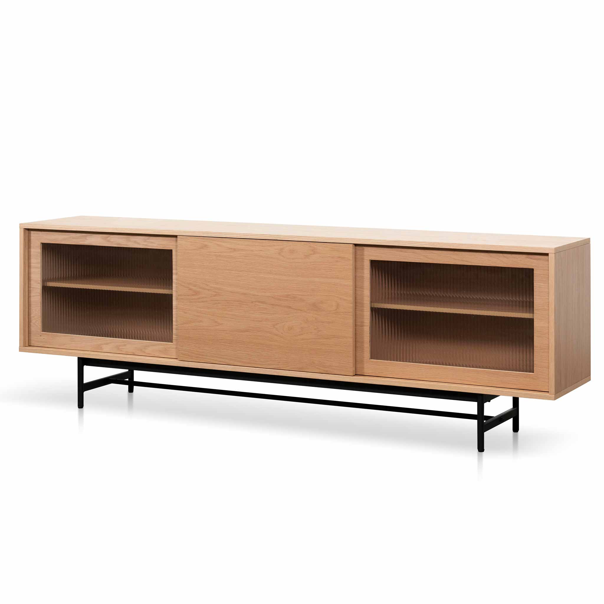 Sergio 2.1m Wooden Entertainment TV Unit - Natural with Flute Glass Door TV/Entertainment Unit KD-Core   
