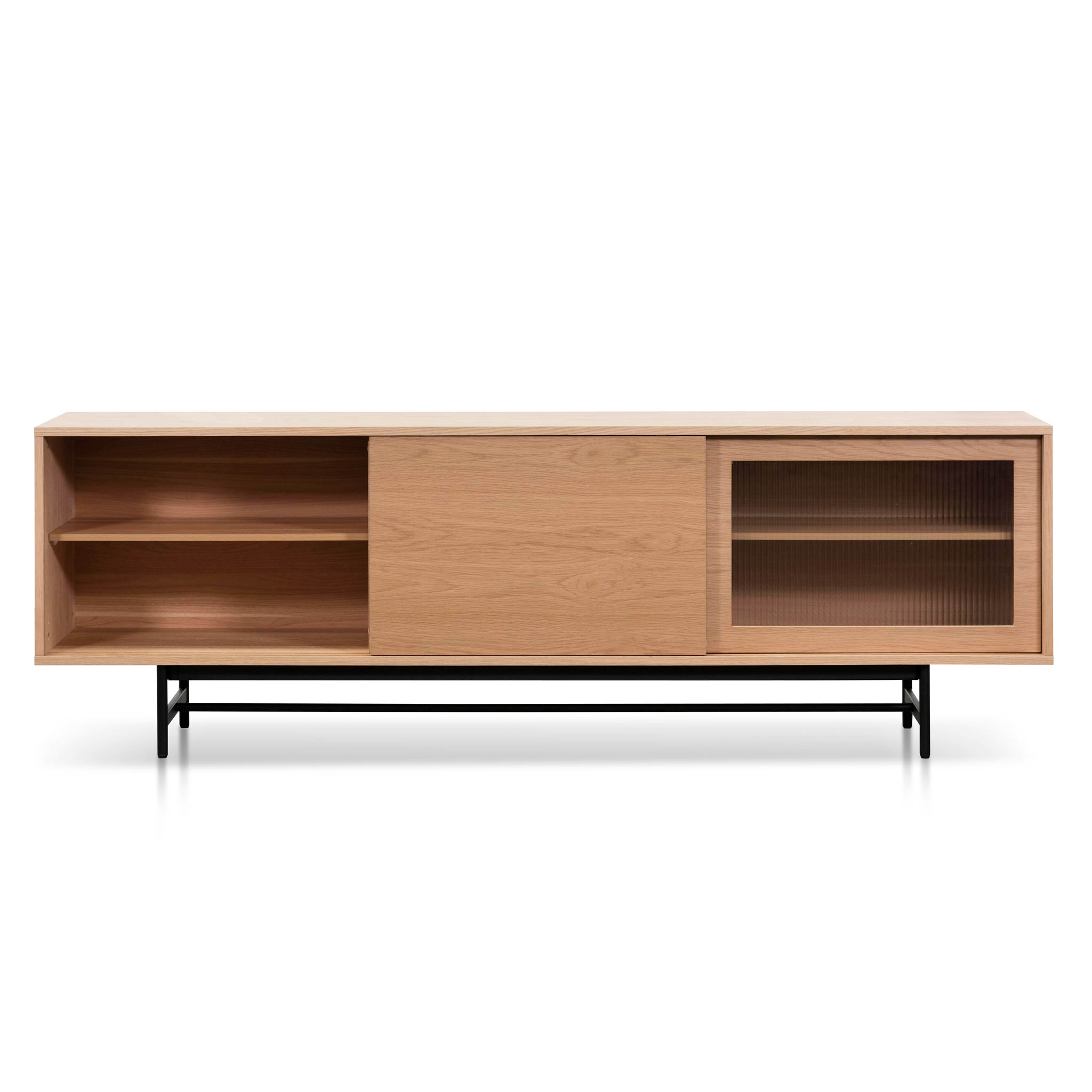 Sergio 2.1m Wooden Entertainment TV Unit - Natural with Flute Glass Door TV/Entertainment Unit KD-Core   