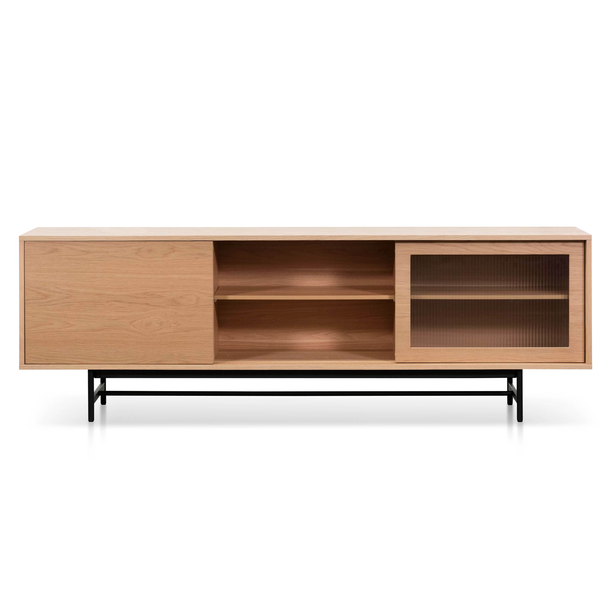 Sergio 2.1m Wooden Entertainment TV Unit - Natural with Flute Glass Door TV/Entertainment Unit KD-Core   