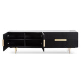Ex Display - Erwin 1.8m Matte Black TV Entertainment Unit - Brass Legs and Handle TV/Entertainment Unit Iggy-Core   