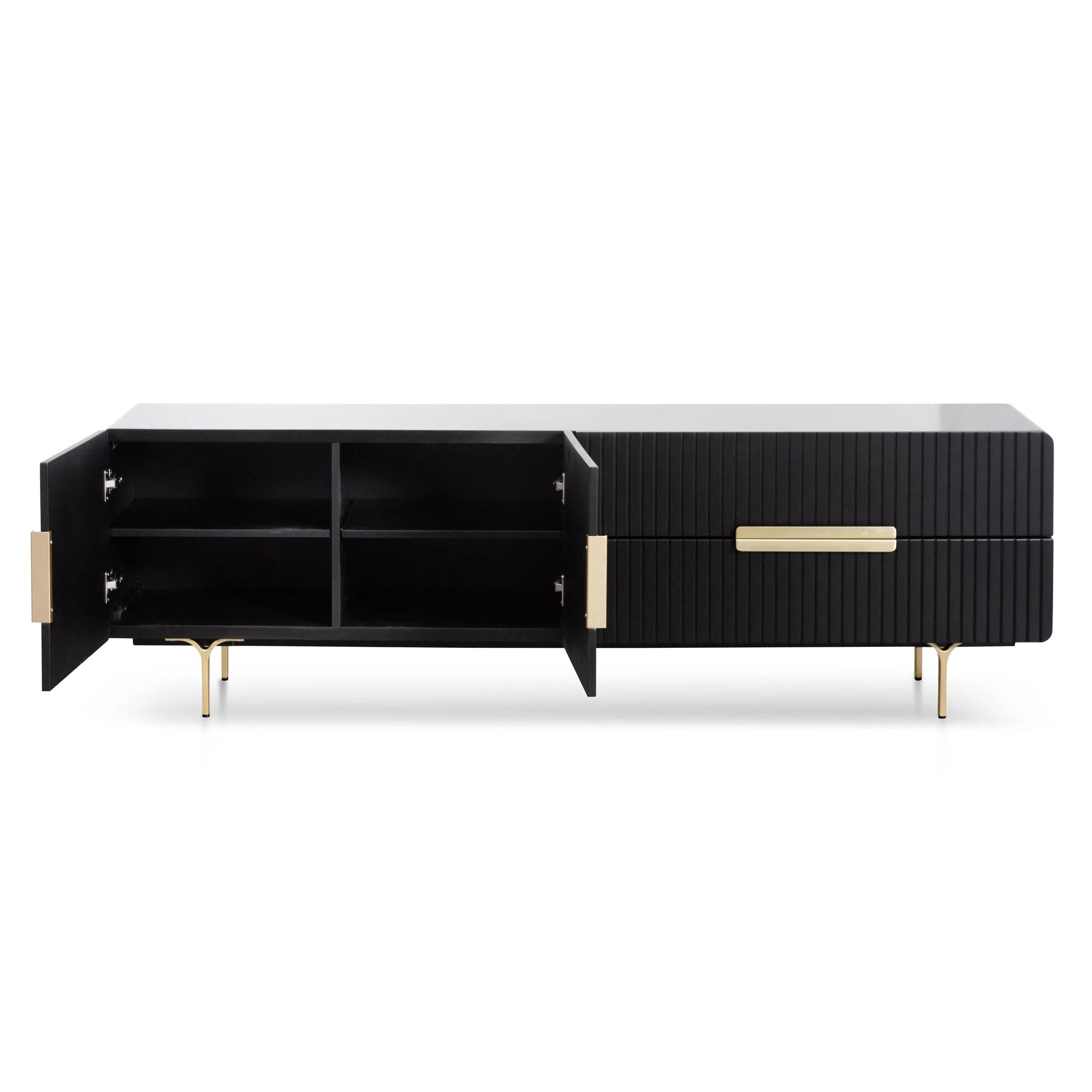 Ex Display - Erwin 1.8m Matte Black TV Entertainment Unit - Brass Legs and Handle TV/Entertainment Unit Iggy-Core   