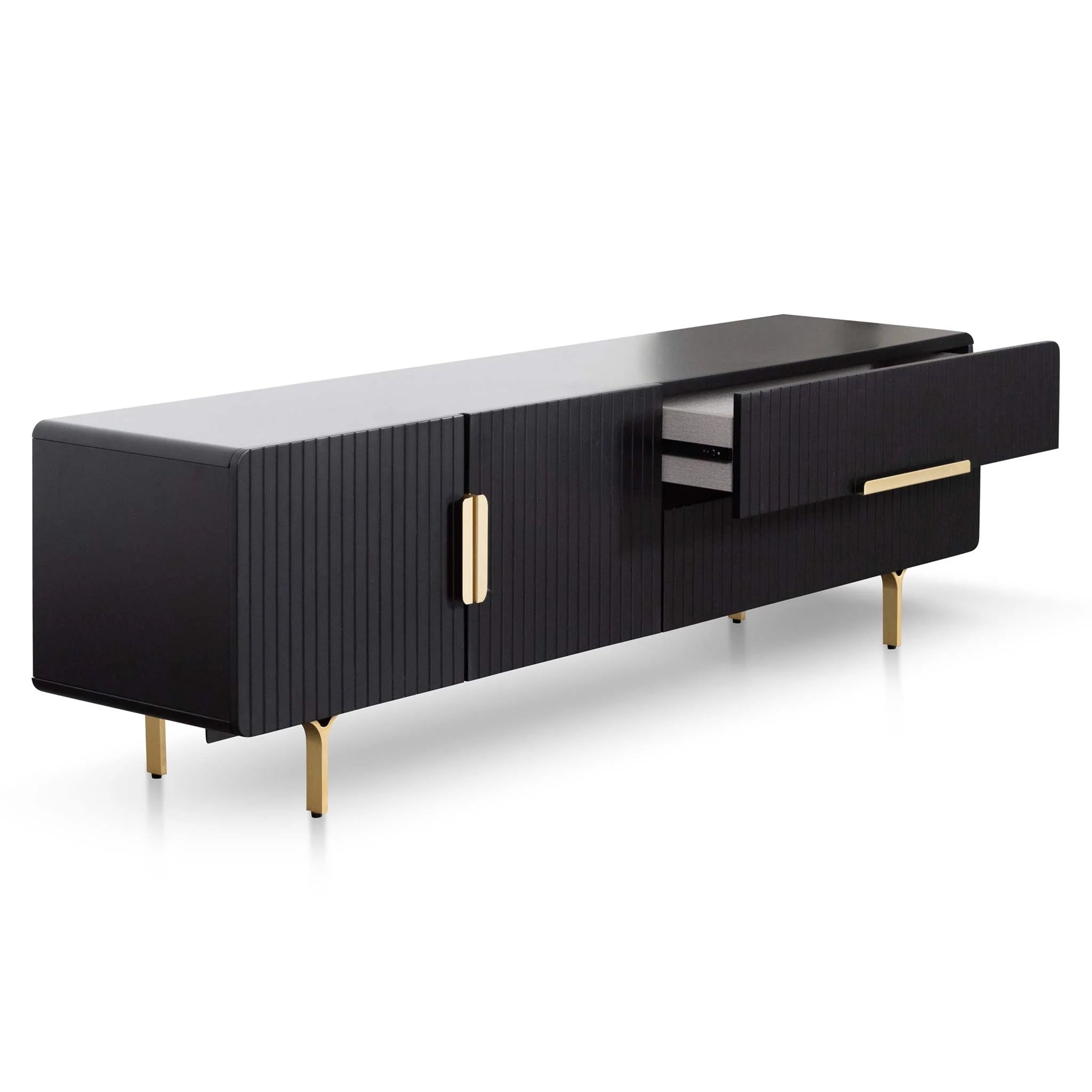 Ex Display - Erwin 1.8m Matte Black TV Entertainment Unit - Brass Legs and Handle TV/Entertainment Unit Iggy-Core   