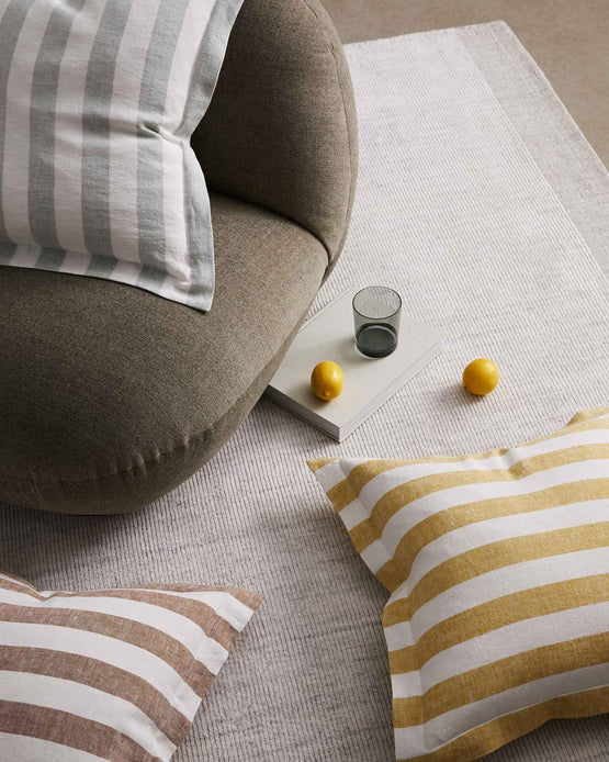 Weave Luca 50cm European Linen Stripe Cushion - Limoncello CU7130-WE