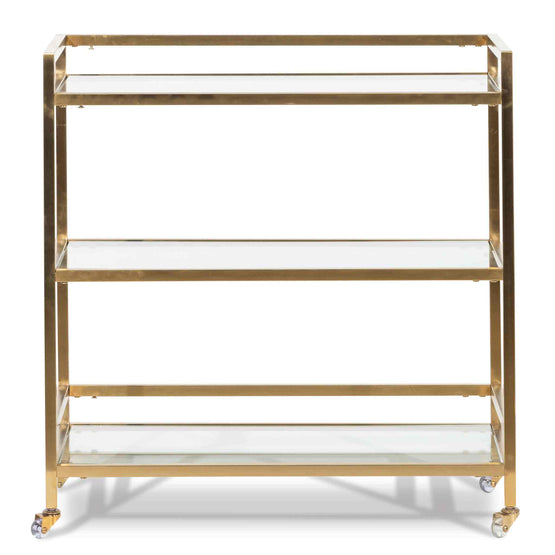 Weldon Glass Bar Cart - Brushed Gold Base Bar Cart Blue Steel Metal-Core   