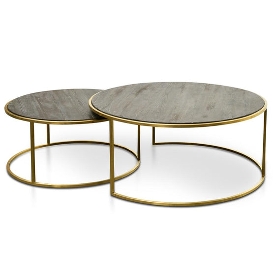 Alenzo Nested Coffee Table - Natural - Golden Base Coffee Table Nicki-Core   