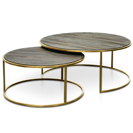 Alenzo Nested Coffee Table - Natural - Golden Base Coffee Table Nicki-Core   