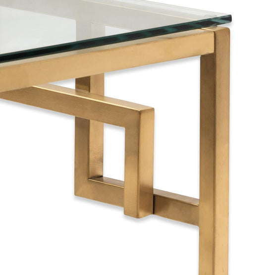 Anderson 1.2m Coffee Table - Glass Top - Brushed Gold Base Coffee Table Blue Steel Metal-Core   