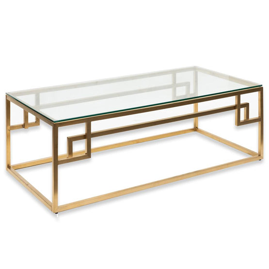 Anderson 1.2m Coffee Table - Glass Top - Brushed Gold Base Coffee Table Blue Steel Metal-Core   