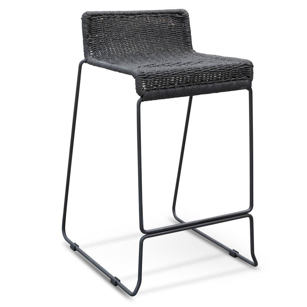 Bailey 65cm Rattan Cord Seat Bar Stool - Black Bar Stool New Home-Core
