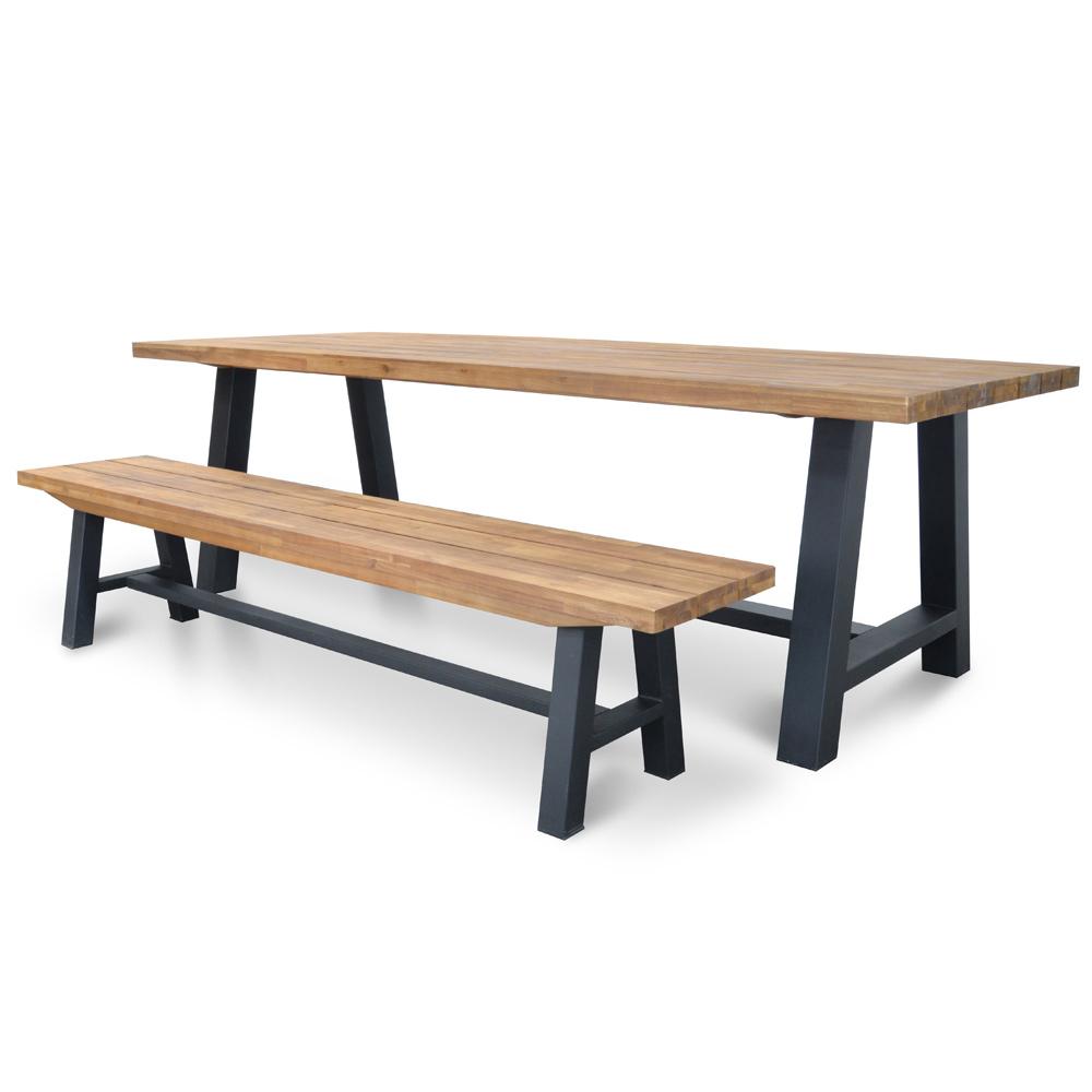 Ex Display - Ellis Outdoor 2.5m Wooden Dining Table With Black Base Dining Table Eminem-Core