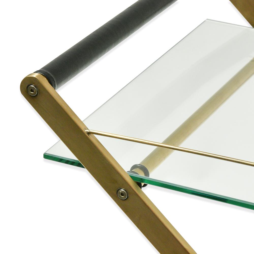 Felton Brushed Gold Glass Bar Cart Bar Cart Blue Steel Metal-Core   