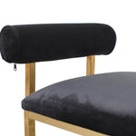 Florence Black Velvet Bench - Brushed Gold Base Ottoman Blue Steel Sofa- Core   