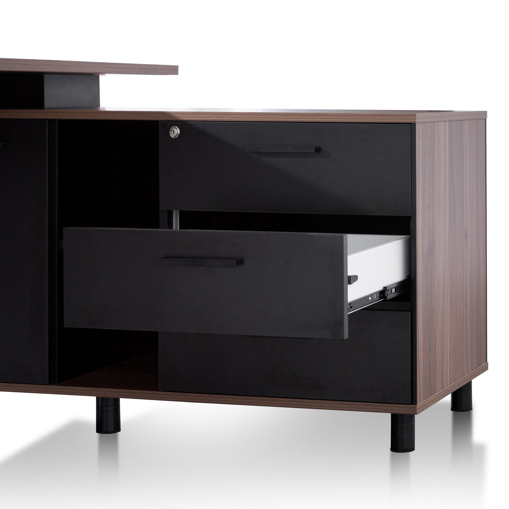 Halo 1.8m Executive Desk Right Return with Black Legs - Walnut Office Desk Sun Desk-Core   