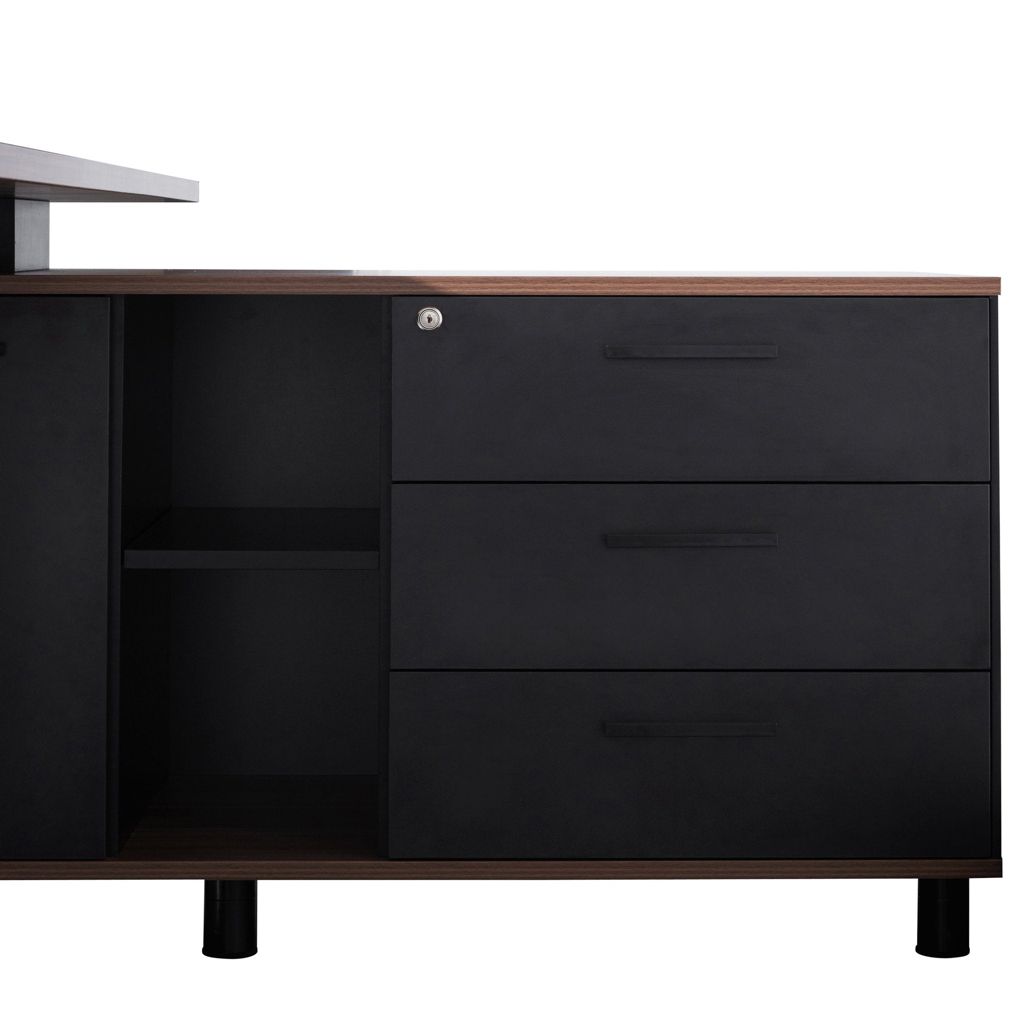 Halo 1.8m Executive Desk Right Return with Black Legs - Walnut Office Desk Sun Desk-Core   