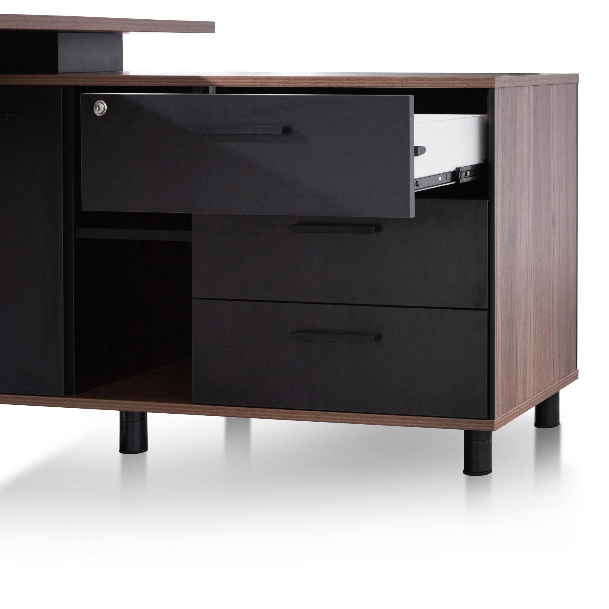 Halo 1.8m Executive Desk Right Return with Black Legs - Walnut Office Desk Sun Desk-Core   
