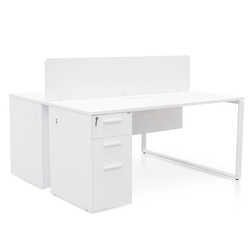 Halo 2 Seater 160cm Office Desk With Privacy Screen - White - Upgraded Legs