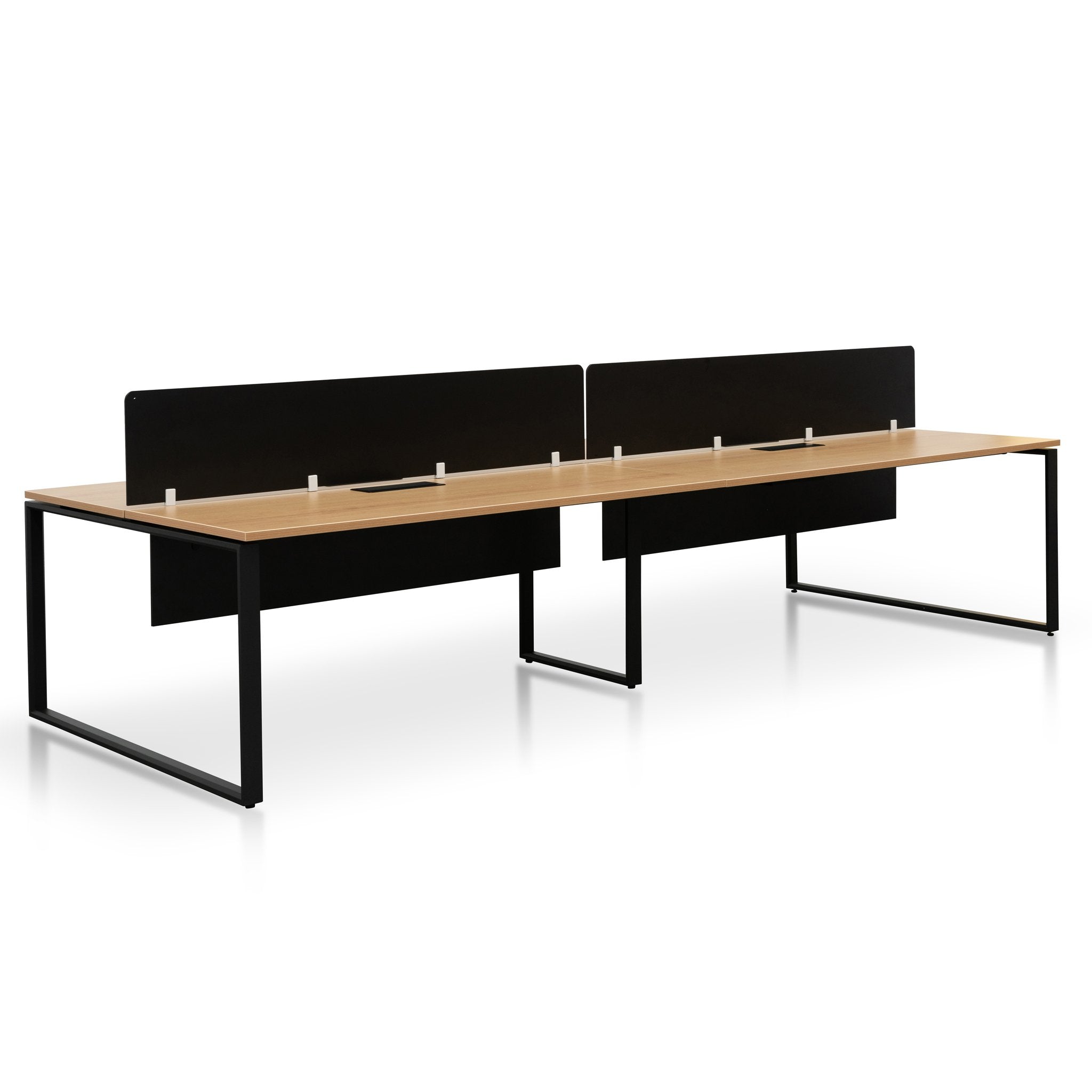 Halo 4 Seater Workstation with Black Screen - Natural Top - Black Base Workstation Sun Desk-Core   
