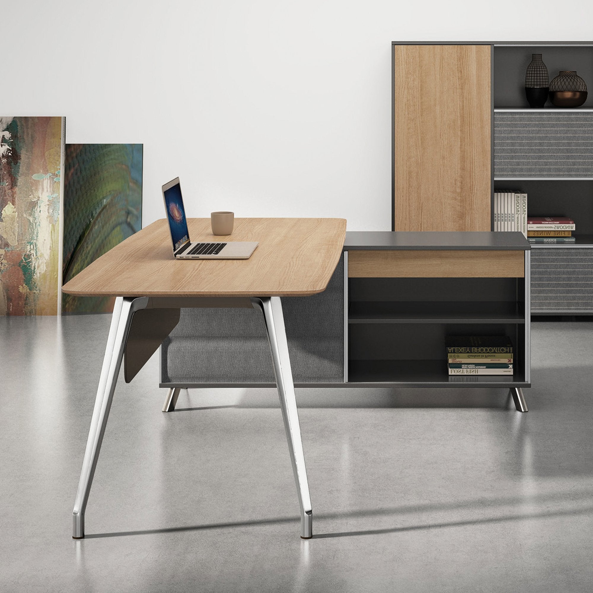 Hayes 2m Right Return Office Desk - Natural - Black Office Desk Sun Desk-Core   