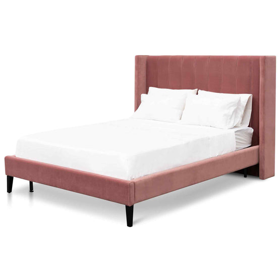 Hillsdale King Bed Frame - Blush Peach Velvet King Bed Ming-Core   