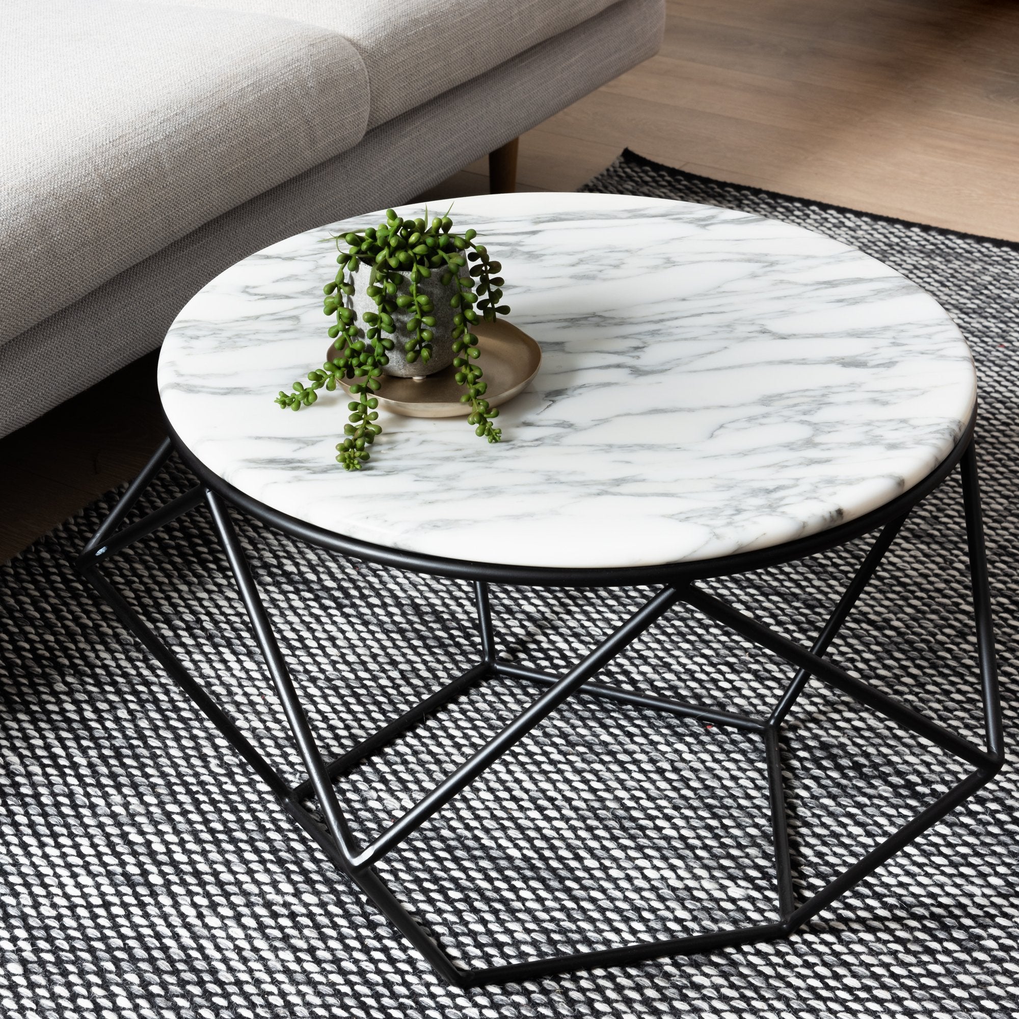 Ivan 72cm Round Marble Coffee Table - Matt Black Base - Last One Coffee Table M-Sun-Core