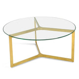 Janet 85cm Glass Round Coffee Table - Gold Base Coffee Table K Steel-Core   