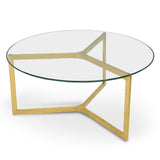 Janet 85cm Glass Round Coffee Table - Gold Base Coffee Table K Steel-Core   