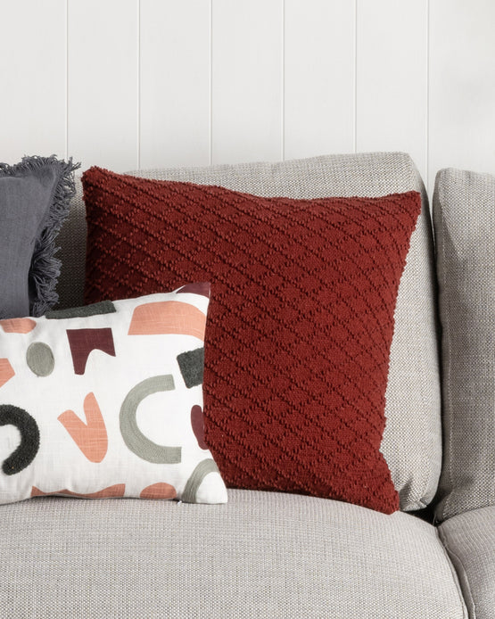 Ollo Kapiti Textured Check Cotton Cushion - Rust Red Cushion Furtex-Local   