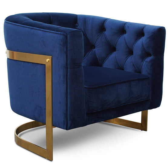 Lorena Armchair in Blue Velvet - Brushed Gold Base LC2623-BS