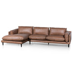 Lucio 4 Seater Left Chaise Leather Sofa - Saddle Brown - Last One Chaise Lounge K Sofa-Core   