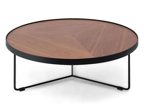Luna 90cm Round Coffee Table - Walnut Top - Black Frame CF384-90cm
