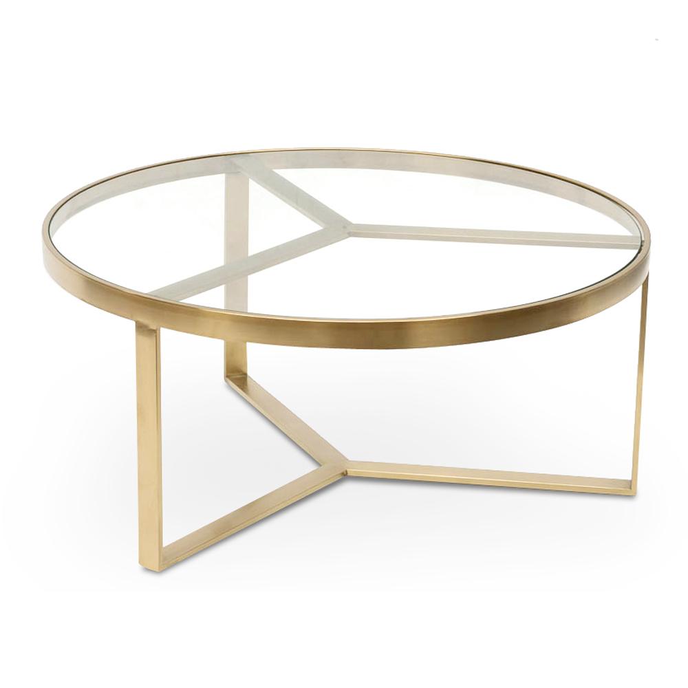 Ex Display - Marcelo 90cm (D) Coffee Table - Brushed Gold Base  Blue Steel Metal-Core   