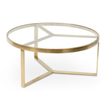Ex Display - Marcelo 90cm (D) Coffee Table - Brushed Gold Base  Blue Steel Metal-Core   