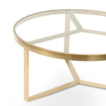 Marcelo 90cm Round Glass Coffee Table - Brushed Gold Base Coffee Table Blue Steel Metal-Core   
