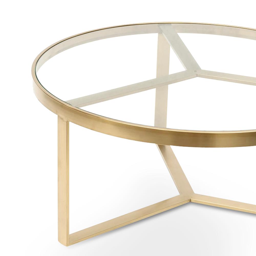 Ex Display - Marcelo 90cm (D) Coffee Table - Brushed Gold Base  Blue Steel Metal-Core   
