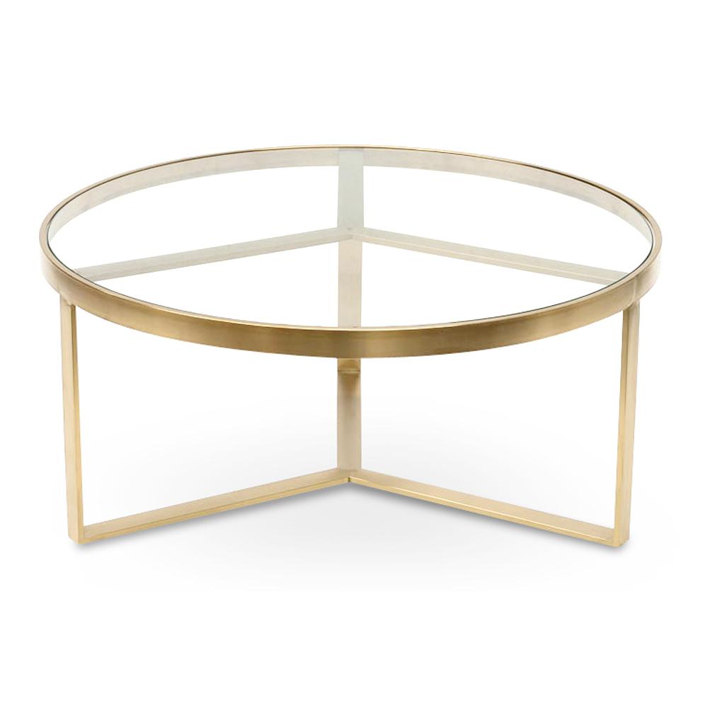 Ex Display - Marcelo 90cm (D) Coffee Table - Brushed Gold Base  Blue Steel Metal-Core   