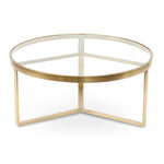 Ex Display - Marcelo 90cm (D) Coffee Table - Brushed Gold Base  Blue Steel Metal-Core   