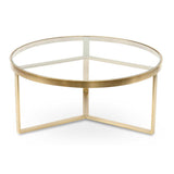 Ex Display - Marcelo 90cm (D) Coffee Table - Brushed Gold Base  Blue Steel Metal-Core   